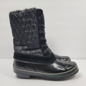 Khombu Women's Snowbird Lace Up Winter Black Boots US Size 8M